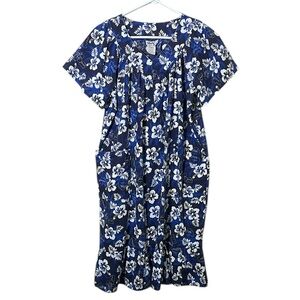 Anthony Richards Black Royal Blue Hawaiian Floral Muumuu Dress